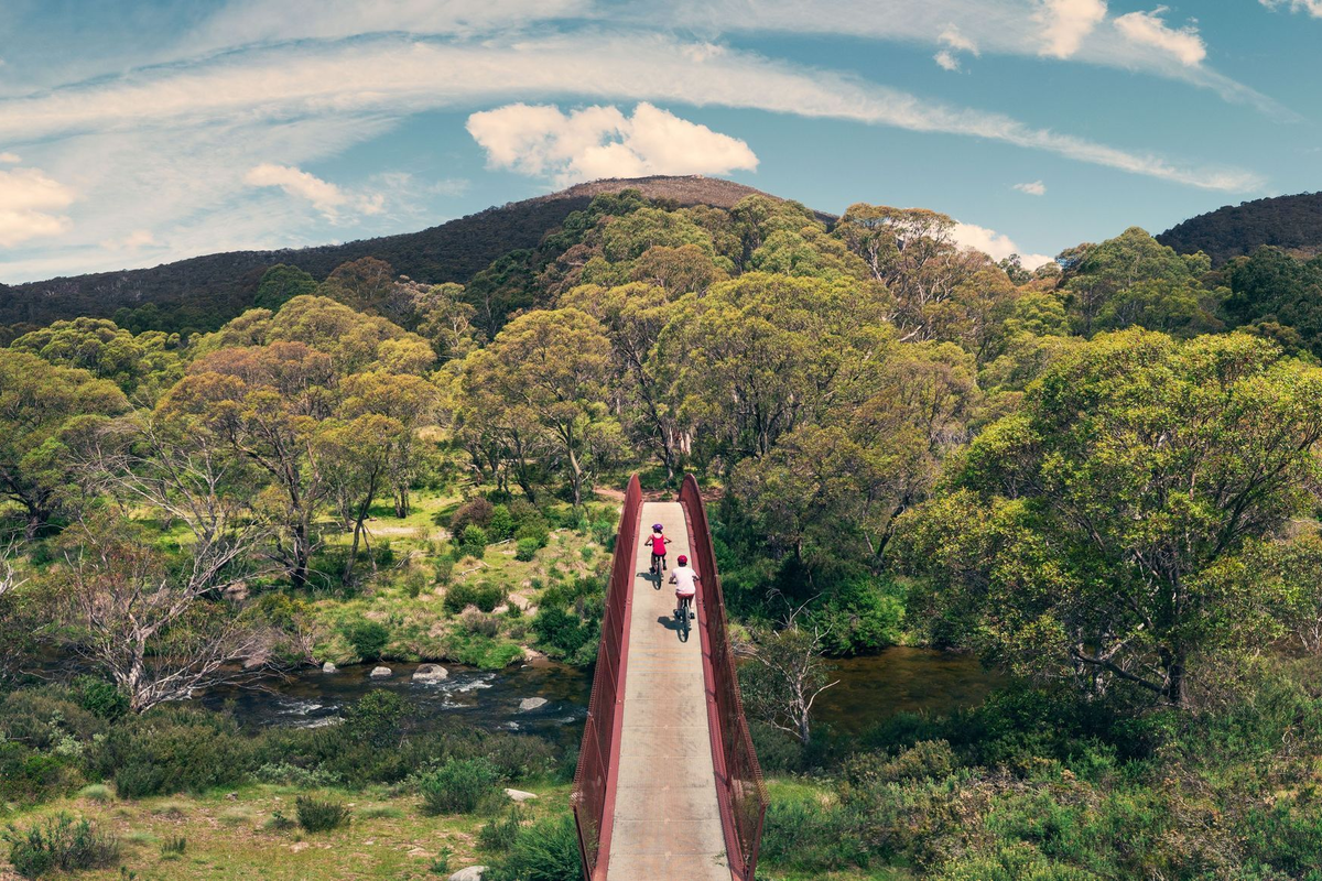 Enjoying a bicycle ride along the Thredbo Valley Track, Snowy Mountains