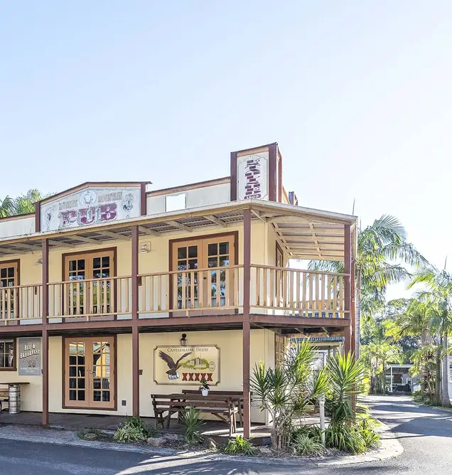Unique Old Town Pub accommodation at Wairo Beach Holiday Park near Wairo Beach.
