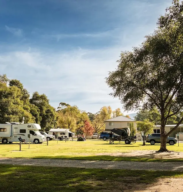 Spacious powered caravan and camping sites at Warburton Holiday Park in the Yarra Valley.
