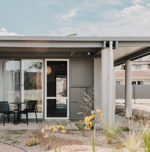 Motels in Merimbula: private courtyard entrance to a room at Black Dolphin Motel